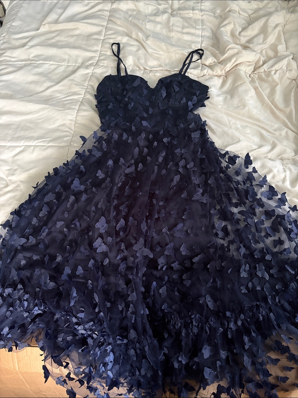Lulus Time to Fly Navy Blue Butterfly Lace-Up Midi Dress